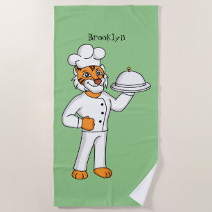 Niedlicher lustiger Tiger Koch Cartoon Illustratio Strandtuch