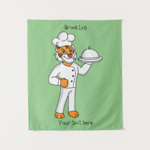 Niedlicher lustiger Tiger Koch Cartoon Illustratio Wandteppich