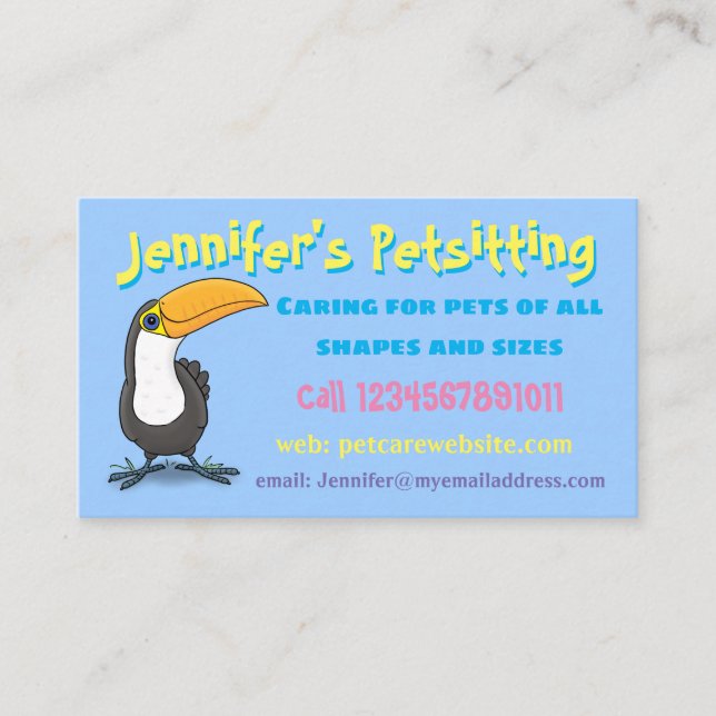 Niedlicher lustiger Toucan-Sitzservice für Vögel Visitenkarte (Vorderseite)