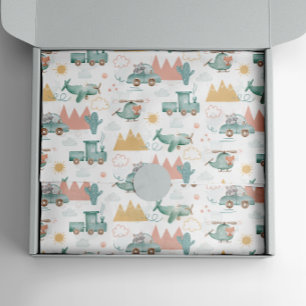 Niedlicher lustiger Transport und Tiere. Baby-Must Seidenpapier