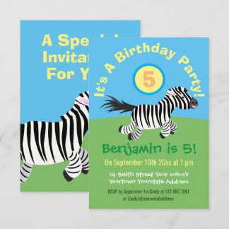 Niedlicher lustiger Zebra-Cartoon Geburtstag Einladung