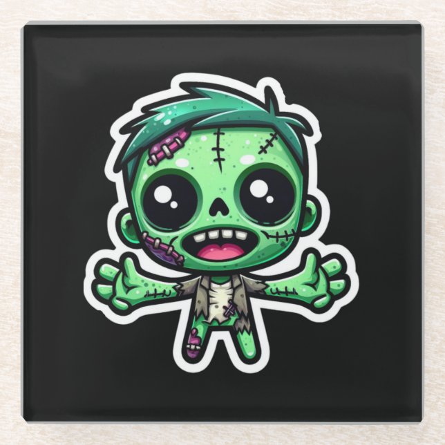Niedlicher, lustiger Zombie Glasuntersetzer (Vorderseite)