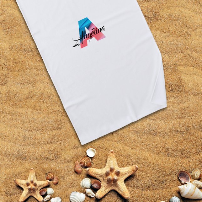 Niedlicher Luxus Korallenblau Erstname A weiß Strandtuch (Von Creator hochgeladen)