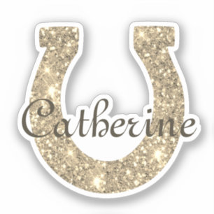 Niedlicher Mädchenname mit Goldglitter-Hufeisen Aufkleber