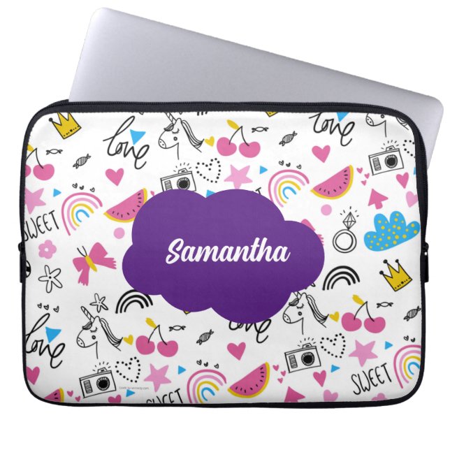 Niedlicher Mädchenname rosa Zurück zur Schulschrif Laptopschutzhülle (Vorderseite)
