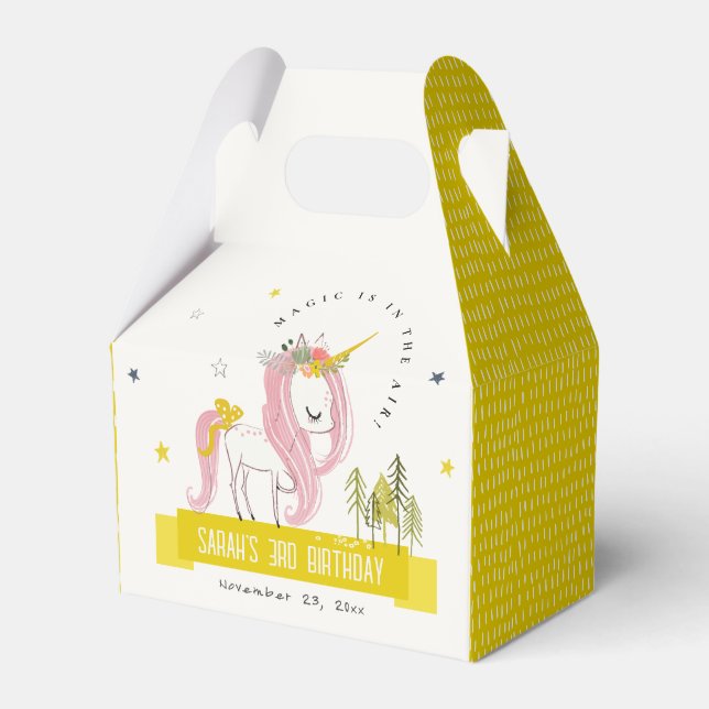 Niedlicher magischer Einhorn Rosa Gelber Kindergeb Geschenkschachtel (Vorderseite)