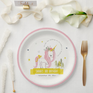 Niedlicher magischer Einhorn Rosa Gelber Kindergeb Pappteller