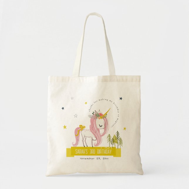 Niedlicher magischer Einhorn Rosa Gelber Kindergeb Tragetasche (Vorne)