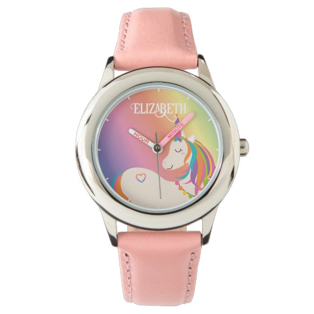 Niedlicher magischer Regenbogen Einhorn Personalis Armbanduhr (Vorderseite)