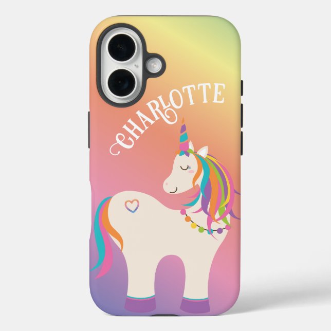Niedlicher magischer Regenbogen Einhorn Personalis iPhone 16 Hülle (Rückseite)