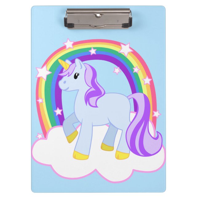 Niedlicher magischer RegenbogenUnicorn Klemmbrett (Vorderseite)