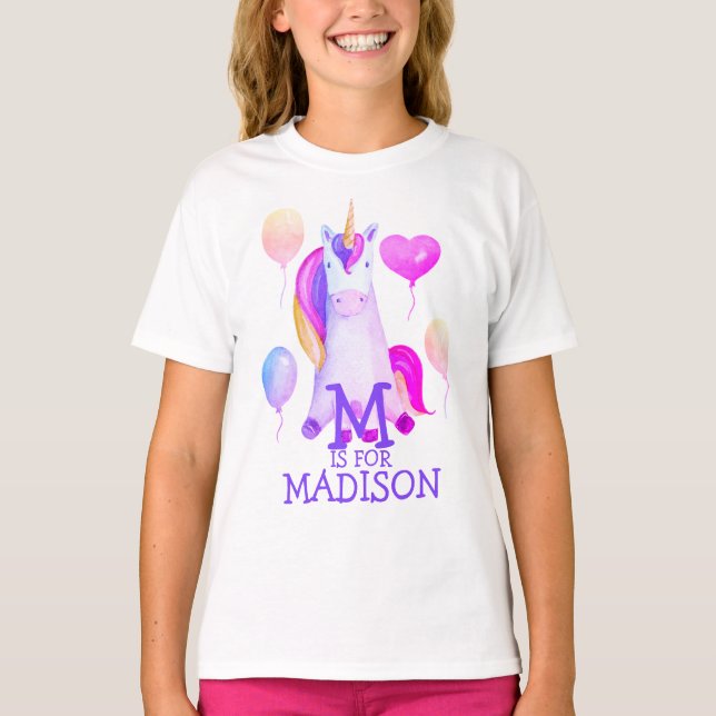 Niedlicher magischer Rosa Wasserfarben Unicornname T-Shirt (Vorderseite)