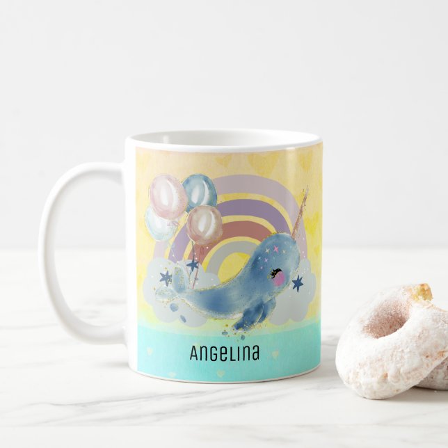 Niedlicher magischer Sea Unicorn-Individuelle Name Kaffeetasse (Mit Donut)