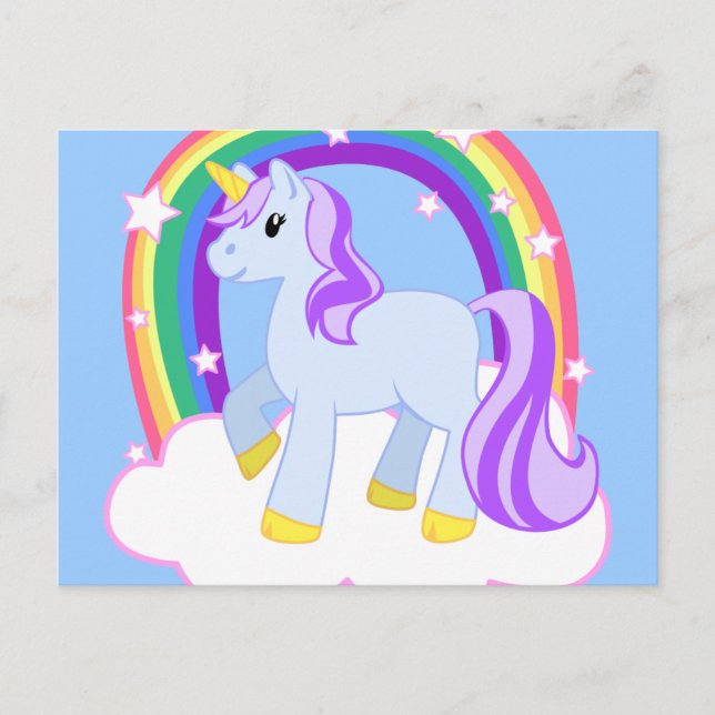 Niedlicher magischer Unicorn mit dem Regenbogen Postkarte (Vorderseite)