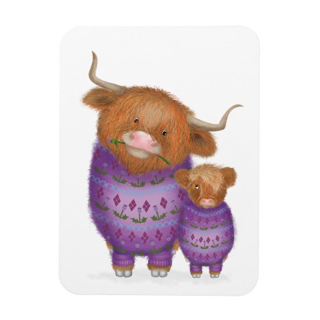 Niedlicher Magnet für Mutter und Baby Highland Kuh (Vertikal)
