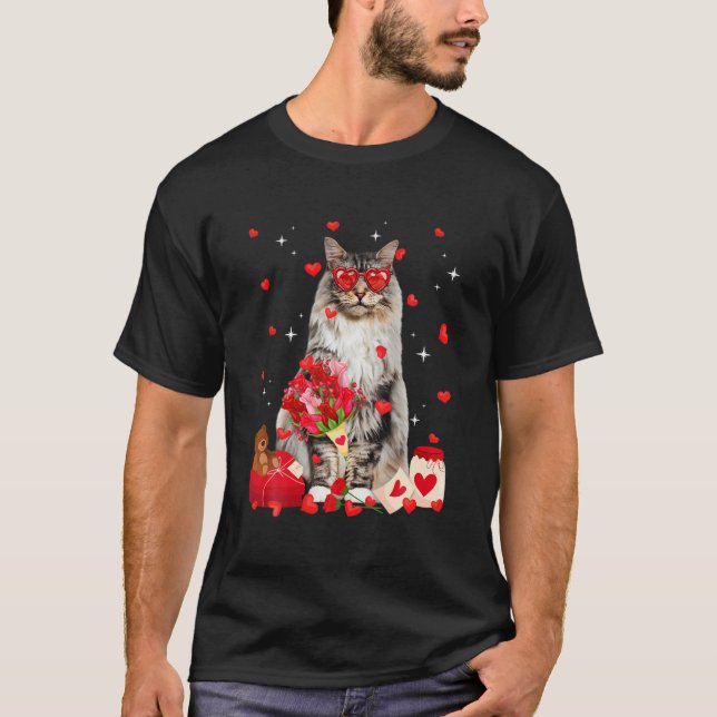 Niedlicher Maine Coon Cat Valentine Fun Katze Vate T-Shirt (Vorderseite)