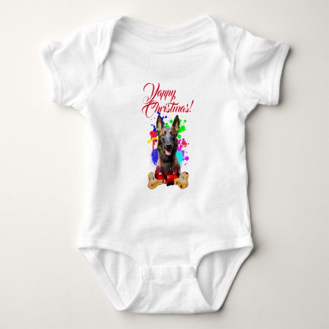 Niedlicher Malinois Dog Yappy Weihnachten Baby Strampler (Vorderseite)