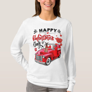Niedlicher Malinois Hund Red Truck Happy Valentins T-Shirt