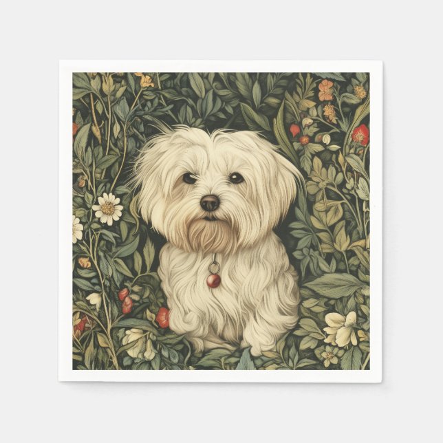 Niedlicher maltesischer Hund in einem William Morr Serviette (Vorderseite)