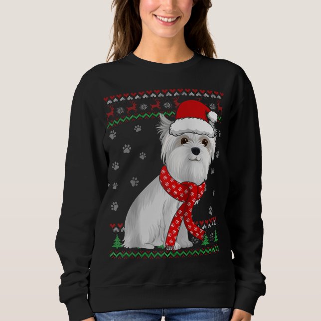 Niedlicher maltesischer Hund Ugly Christmas Sweate Sweatshirt (Vorderseite)