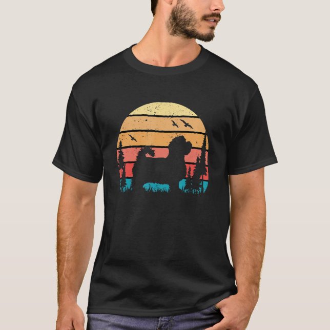 Niedlicher maltesischer Hund Welpe Retro Sunset T-Shirt (Vorderseite)