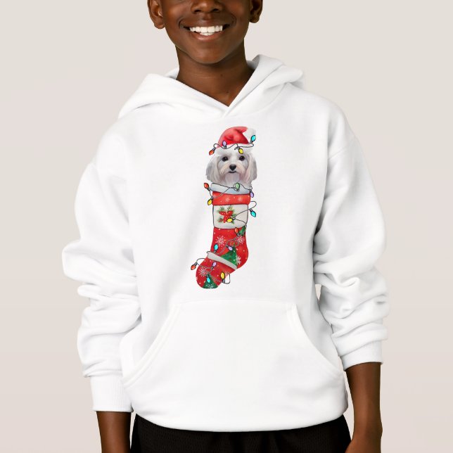 Niedlicher maltesischer Hundeweihnachtsfest, malte Hoodie (Vorderseite)