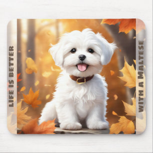 Niedlicher maltesischer Welpe Pumpkin Herbst Name Mousepad