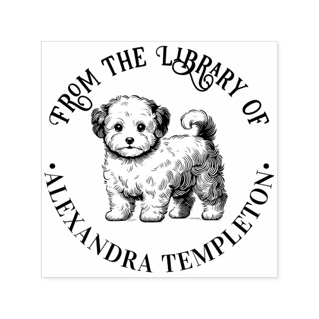 Niedlicher Maltipoo Dog Stehender Bibliotheksname Permastempel (Design)