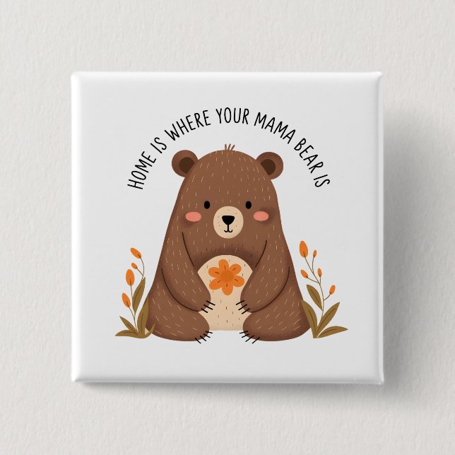 Niedlicher Mama-Bär mit Blume Button (Vorderseite)