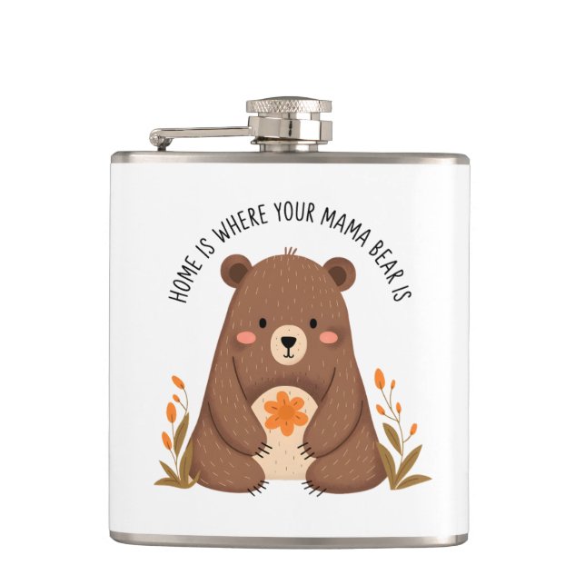 Niedlicher Mama-Bär mit Blume Flachmann (Vorderseite)