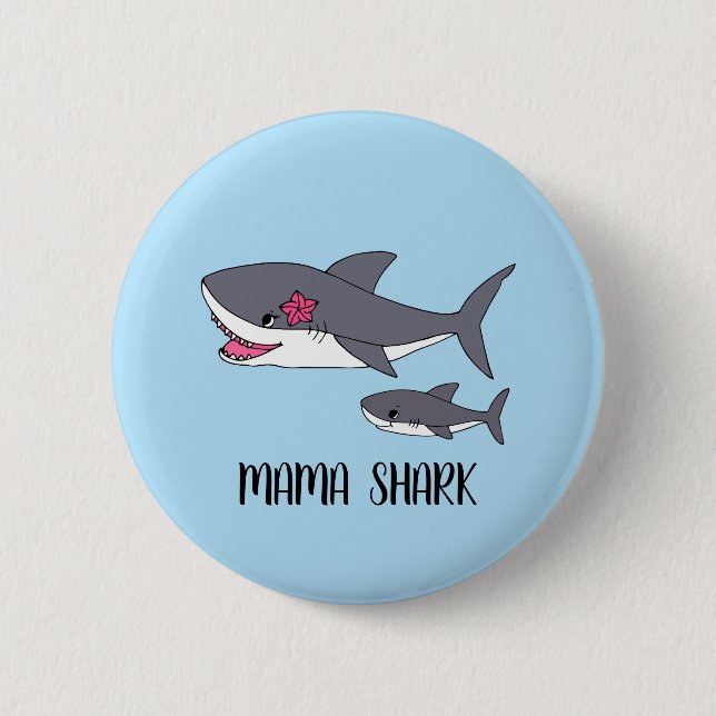 Niedlicher Mama Shark und Baby Shark Button (Vorderseite)