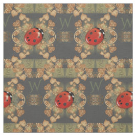 Niedlicher Marienkäfer und Reben mit Monogramm Stoff