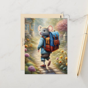 Niedlicher Mäuse auf dem Weg zur Schule Postkarte