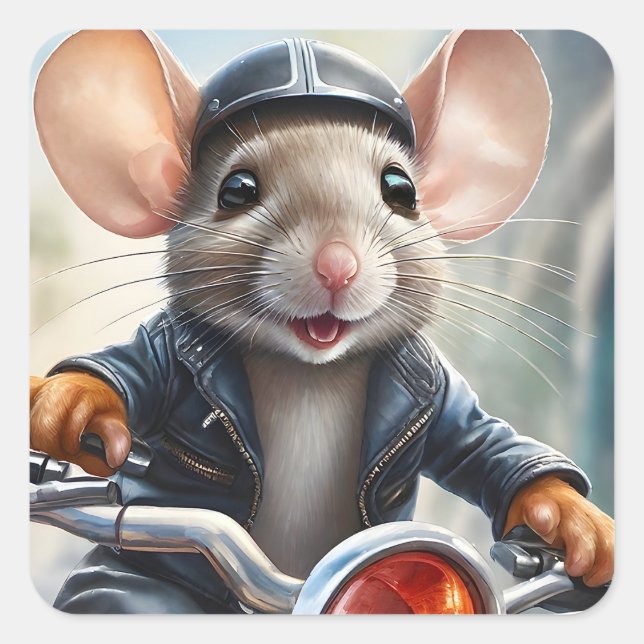 Niedlicher Maushelm und Jacket - Motorradfahren Quadratischer Aufkleber (Vorderseite)