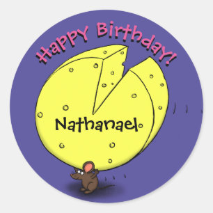 Niedlicher Mauskäse personalisiert Cartoon Geburts Runder Aufkleber