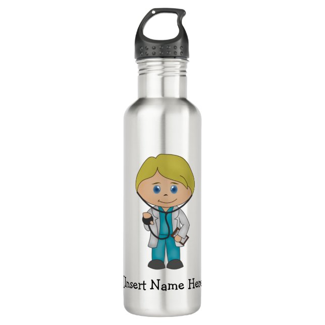 Niedlicher medizinischer beruflicher, blonder Mann Edelstahlflasche (Vorderseite)