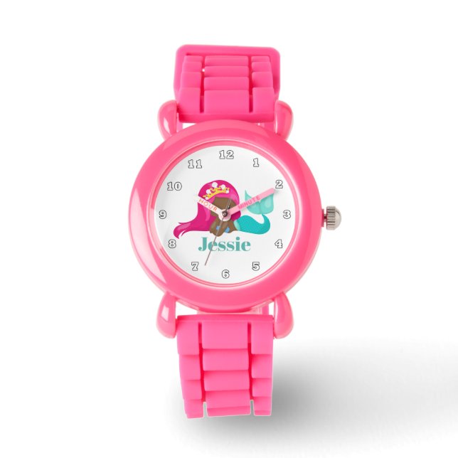Niedlicher Meerjungstrand mit Namensaufzeichnung Armbanduhr (Vorderseite)