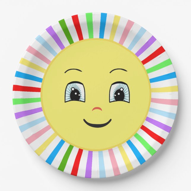 Niedlicher mehrfarbiger Happy Sunshine Pappteller (Vorderseite)