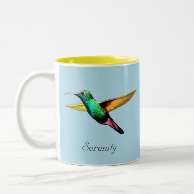 Niedlicher mehrfarbiger Kolibri auf Light Blue Zweifarbige Tasse (Links)