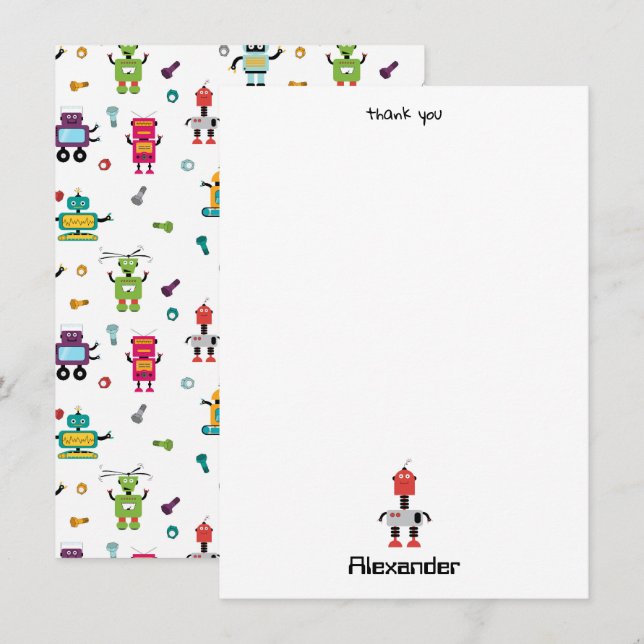Niedlicher mehrfarbiger Roboter Kids Robot Individ Dankeskarte (Vorne/Hinten)