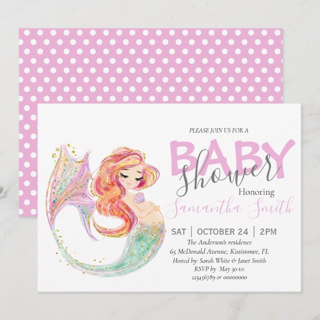 NIEDLICHER MERMAID BABY DUSCHE unter Wasser Ankündigung (Vorne/Hinten)