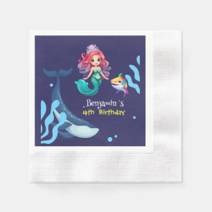 Niedlicher Mermaid-Hai Whale Regenbogen bunt Gebur Serviette