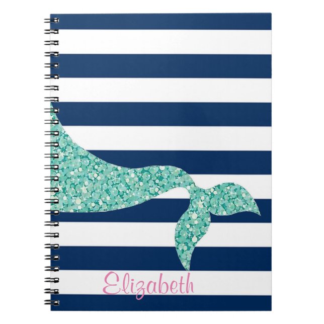 Niedlicher Mermaid-Schwanz, Navy Blue Stripes-Pers Notizblock (Vorderseite)