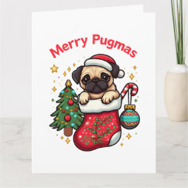 Niedlicher "Merry Pugmas" Weihnachts-Mops Karte