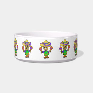 Niedlicher mexikanischer Hund mit Maracas   Farbe  Napf
