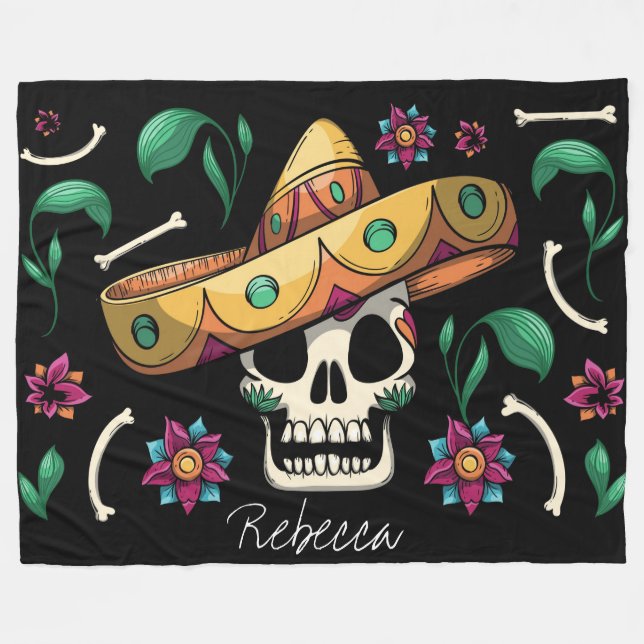 Niedlicher mexikanischer Zierskull Fleecedecke (Vorderseite (Horizontal))