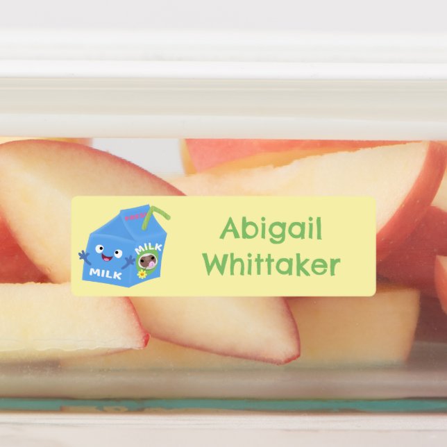 Niedlicher Milchkarton Cartoon personalisiert Etiketten (Befestigt)