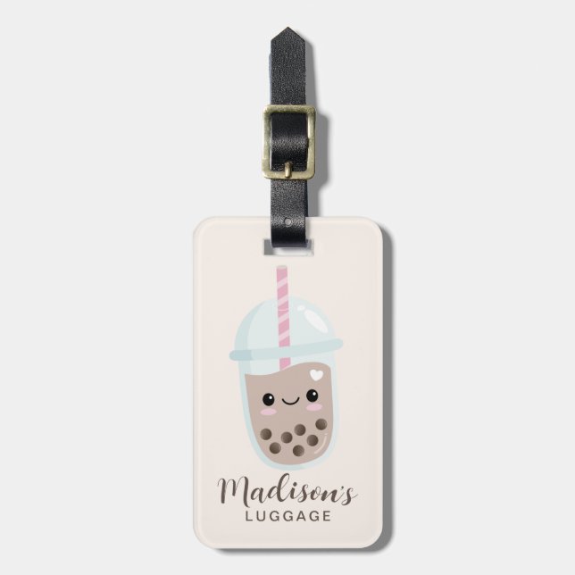 Niedlicher Minimalistischer Boba Bubble Tee Gepäck Gepäckanhänger (Vorderseite vertikal)