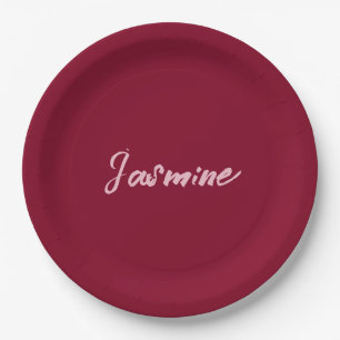 Niedlicher Minimalistischer Burgund-Rote Calligraf Pappteller