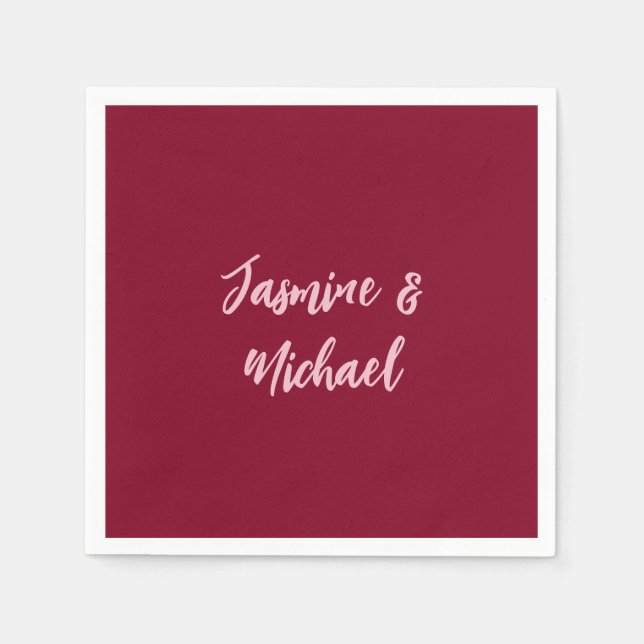 Niedlicher Minimalistischer Burgund-Rote Calligraf Serviette (Vorderseite)